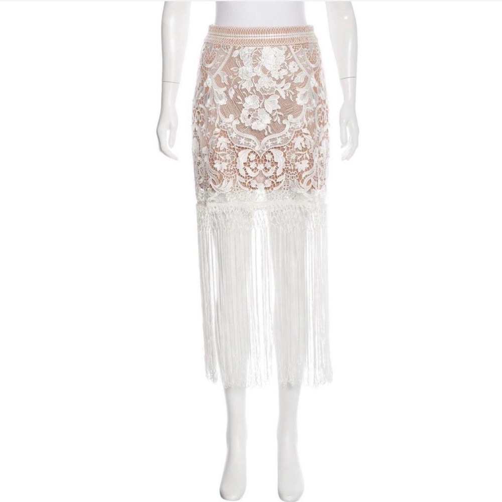 Self-Portrait Ivory Lace Dress with Fringe - Picture 3 of 8